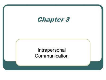 Chapter 3 Intrapersonal Communication. The communication that occurs within your own mind.