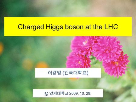 Charged Higgs boson at the LHC 이강영 ( 건국대학교 연세대학교 2009. 10. 29.