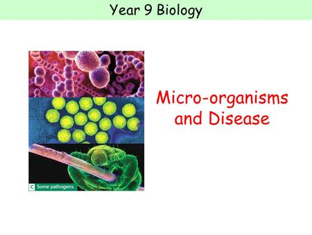 Year 9 Biology Micro-organisms and Disease. Year 9 Biology Task 1: Notes A disease is anything that causes your body to stop working properly One cause.