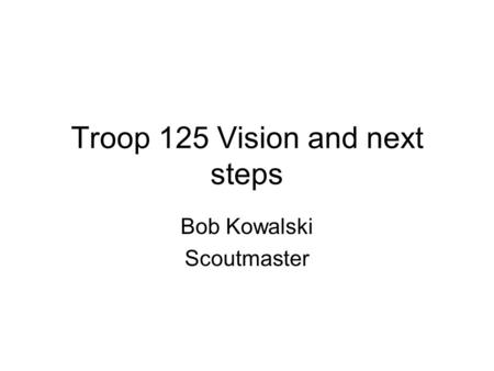 Troop 125 Vision and next steps Bob Kowalski Scoutmaster.