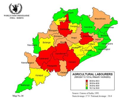 WORLD FOOD PROGRAMME INDIA / ROBINS Source: Census of India, 1991 State Average :37.9 National Average : 38.6 Map No. 16.