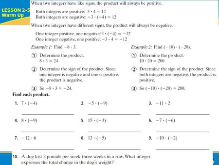 ALGEBRA READINESS LESSON 2-5 Warm Up. ALGEBRA READINESS LESSON 2-5 Warm Up.