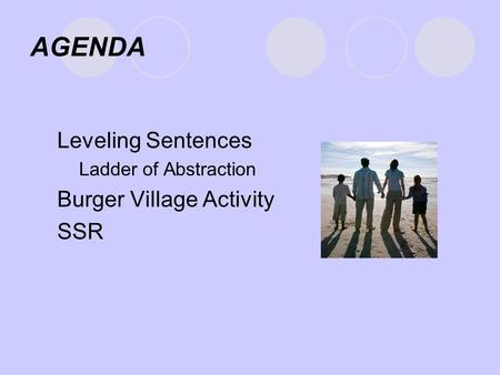 AGENDA Leveling Sentences  Ladder of Abstraction Burger Village Activity SSR.