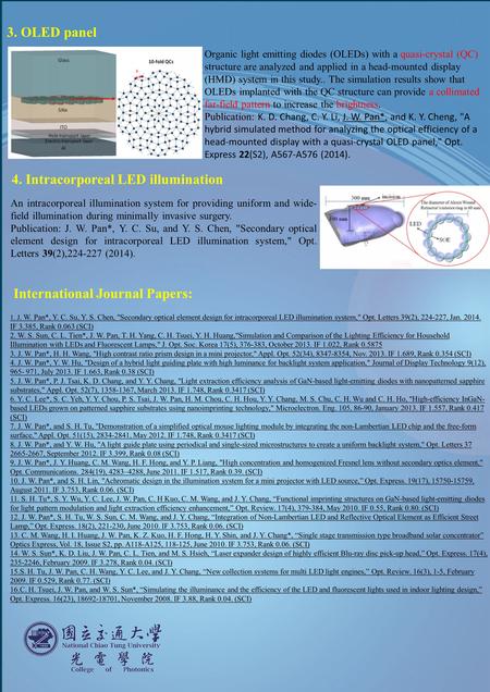 3. OLED panel Organic light emitting diodes (OLEDs) with a quasi-crystal (QC) structure are analyzed and applied in a head-mounted display (HMD) system.