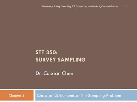 STT 350: SURVEY SAMPLING Dr. Cuixian Chen Chapter 2: Elements of the Sampling Problem Elementary Survey Sampling, 7E, Scheaffer, Mendenhall, Ott and Gerow.