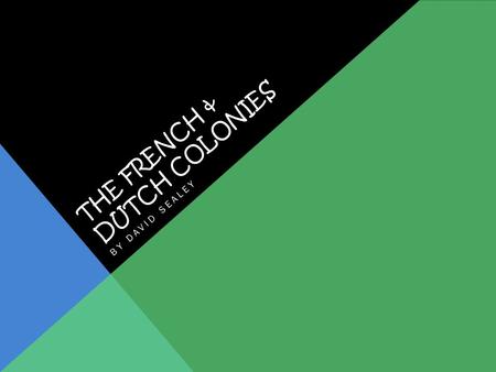 THE FRENCH & DUTCH COLONIES BY DAVID SEALEY. THE FRENCH COLONIES The French king sent an another expedition of his people to Louisiana In 1699, Pierre.