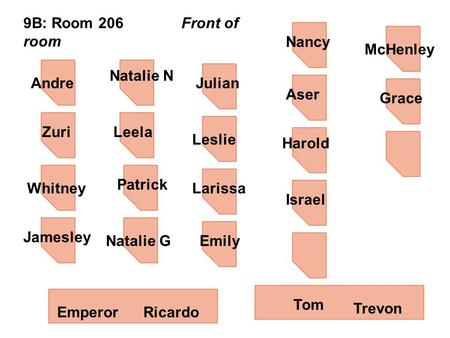 9B: Room Front of room Nancy McHenley Natalie N Andre Julian Aser