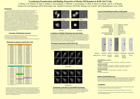 Localization,Translocation and Binding Properties of Murine PH Domains in RAW 264.7 Cells T. Mukai, J. W. Whalen, W. Park, E. Gehrig, J. Zavzavadijian,