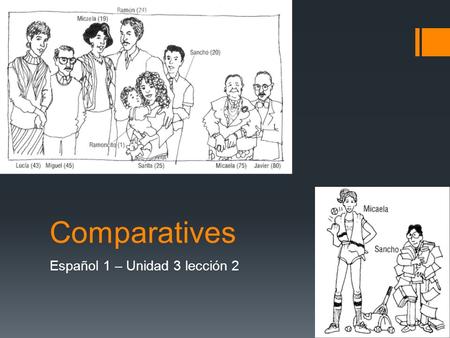 Comparatives Español 1 – Unidad 3 lección 2. Learning Goal – Student will be able to make comparisons.  What is a comparative?  Comparatives are phrases.