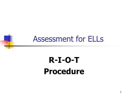 1 Assessment for ELLs R-I-O-T Procedure. 2 RIOT PROCEDURE Review all pertinent documents and background information Interview students at selected intervals.