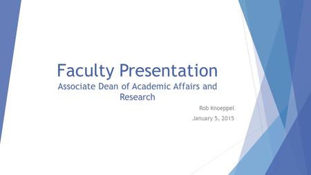 Faculty Presentation Associate Dean of Academic Affairs and Research Rob Knoeppel January 5, 2015.