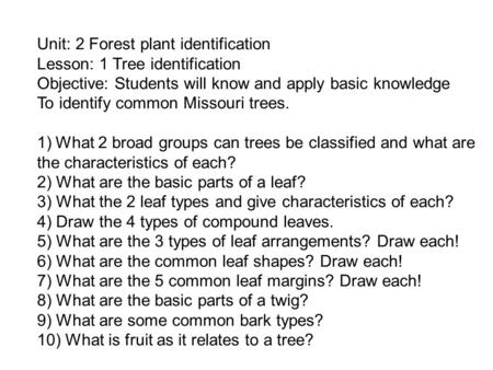 Unit: 2 Forest plant identification