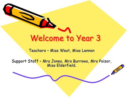 Welcome to Year 3 Teachers – Miss West, Miss Lennon Support Staff – Mrs Jones, Mrs Burrows, Mrs Poizor, Miss Elderfield.