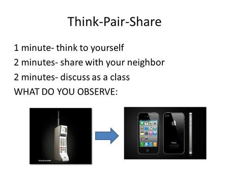 Think-Pair-Share 1 minute- think to yourself 2 minutes- share with your neighbor 2 minutes- discuss as a class WHAT DO YOU OBSERVE: