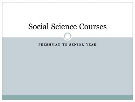 FRESHMAN TO SENIOR YEAR Social Science Courses. Freshman Year Options Required(One of the following) AP World History(recommended for top students) Honors.