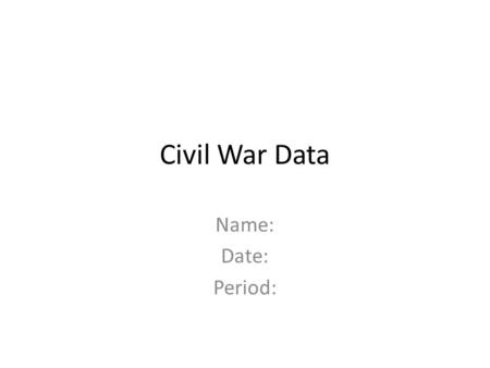 Civil War Data Name: Date: Period:. Causes Of The Civil War.