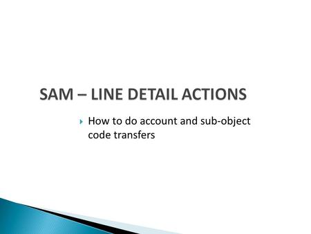 SAM – LINE DETAIL ACTIONS  How to do account and sub-object code transfers.