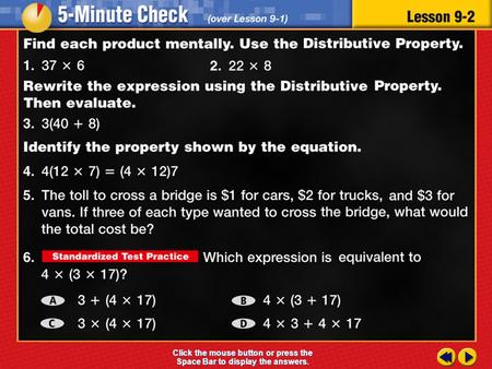 Transparency 2 Click the mouse button or press the Space Bar to display the answers.