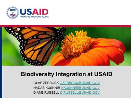 Biodiversity Integration at USAID OLAF ZERBOCK HADAS KUSHNIR DIANE RUSSELL