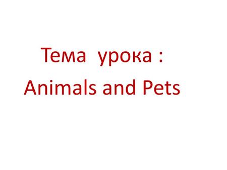 Тема урока : Animals and Pets. Name the animals.