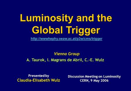 Vienna Group Discussion Meeting on Luminosity CERN, 9 May 2006 Presented by Claudia-Elisabeth Wulz Luminosity.