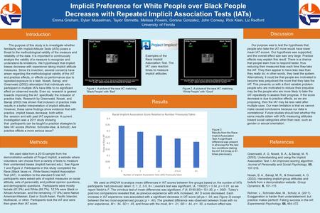 Implicit Preference for White People over Black People Decreases with Repeated Implicit Association Tests (IATs) Emma Grisham, Dylan Musselman, Taylor.