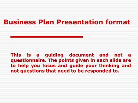 Business Plan Presentation format