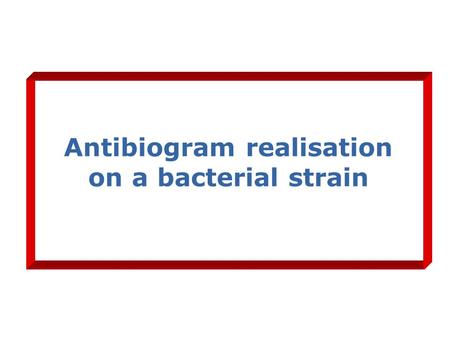 Antibiogram realisation on a bacterial strain. Materials avalaible Swab Agar with bacteria Antibiotics disks Mueller Hinton culture medium Deposit plan.