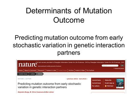 Determinants of Mutation Outcome Predicting mutation outcome from early stochastic variation in genetic interaction partners.