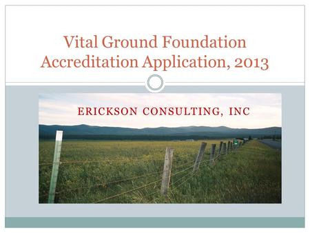 ERICKSON CONSULTING, INC Vital Ground Foundation Accreditation Application, 2013.