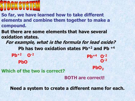 So far, we have learned how to take different elements and combine them together to make a compound. But there are some elements that have several oxidation.