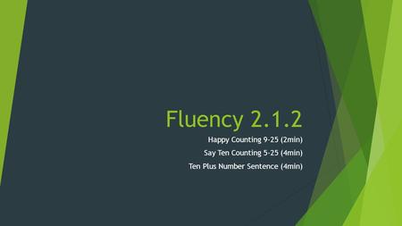 Fluency 2.1.2 Happy Counting 9-25 (2min) Say Ten Counting 5-25 (4min) Ten Plus Number Sentence (4min)