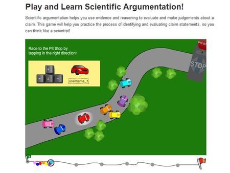  Understanding the way scientists talk when they make a claim  Looking at parts of a scientific argument during a game ◦ Each game is broken up into.