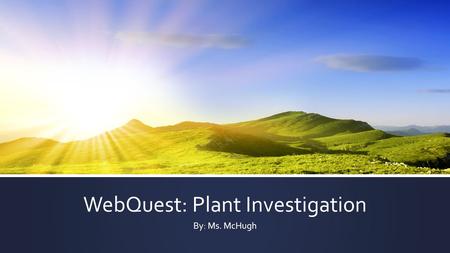 WebQuest: Plant Investigation By: Ms. McHugh. Introduction ▪ Imagine you are a plant scientist. Imagine your teacher and the rest of your classmates are.