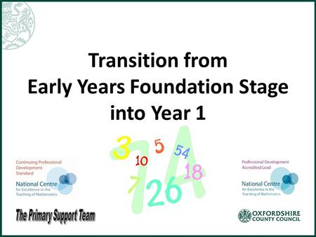 Transition from Early Years Foundation Stage into Year 1.