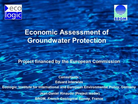 Economic Assessment of Groundwater Protection Project financed by the European Commission Consultants: Eduard Interwies Ecologic, Institute for International.