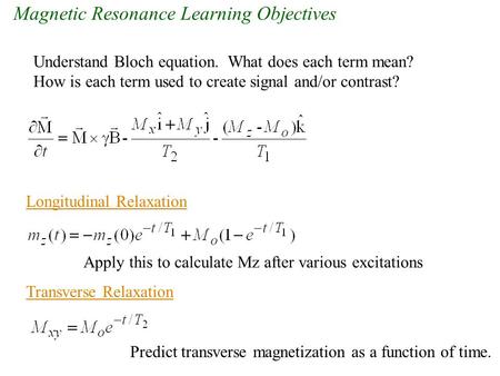 Magnetic Resonance Learning Objectives