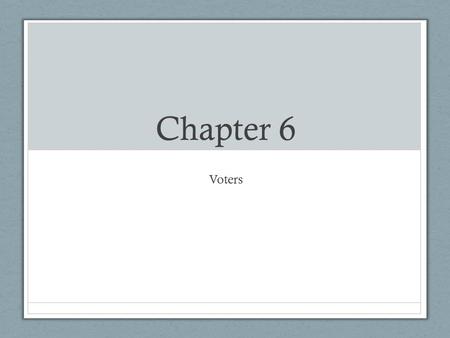 Chapter 6 Voters. The Right to Vote How have voting rights changed over time in the United States? What constitutional restrictions exist on the States’