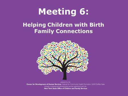 New York State Office of Children and Family Services. Meeting 6: Helping Children with Birth Family Connections.