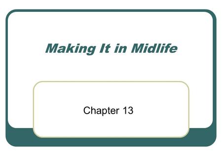 Making It in Midlife Chapter 13. When you hear that a person is celebrating their 40 th birthday, what do you think?