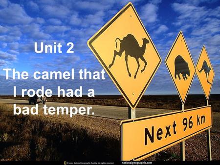 Unit 2 The camel that I rode had a bad temper.. Look at the photos below and describe them. Pre-reading bright coast field funny grape ham hill lamb outback.