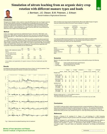 Ministry of Food, Agriculture and Fisheris Danish Institute of Agricultural Sciences Simulation of nitrate leaching from an organic dairy crop rotation.