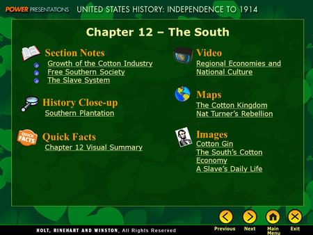 Chapter 12 – The South Section Notes Video Maps History Close-up