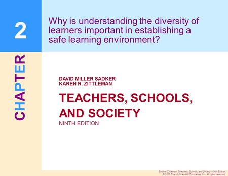 CHAPTERCHAPTER Sadker/Zittleman, Teachers, Schools, and Society, Ninth Edition. © 2010 The McGraw-Hill Companies, Inc. All rights reserved. TEACHERS, SCHOOLS,