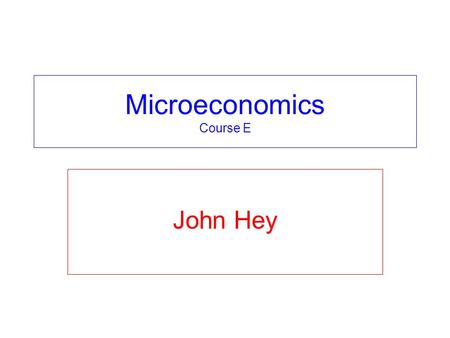 Microeconomics Course E John Hey. Chapter 26 Because we are all enjoying risk so much, I have decided....... not to cover Chapter 26 (on the labour market)