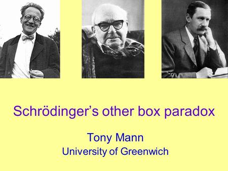 Schrödinger’s other box paradox Tony Mann University of Greenwich.