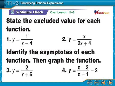 Over Lesson 11–2 5-Minute Check 1. Over Lesson 11–2 5-Minute Check 2.