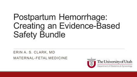 Postpartum Hemorrhage: Creating an Evidence-Based Safety Bundle ERIN A. S. CLARK, MD MATERNAL-FETAL MEDICINE.