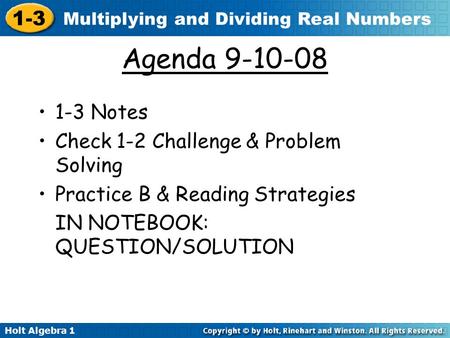 Agenda Notes Check 1-2 Challenge & Problem Solving