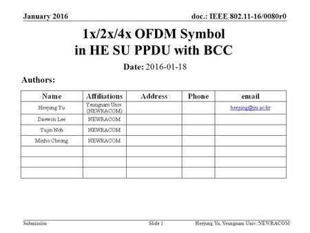 1x/2x/4x OFDM Symbol in HE SU PPDU with BCC